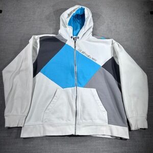 Quiksilver Hoodie Men XL White Blue Grey Good Colorblock Zip Up Sweatshirt